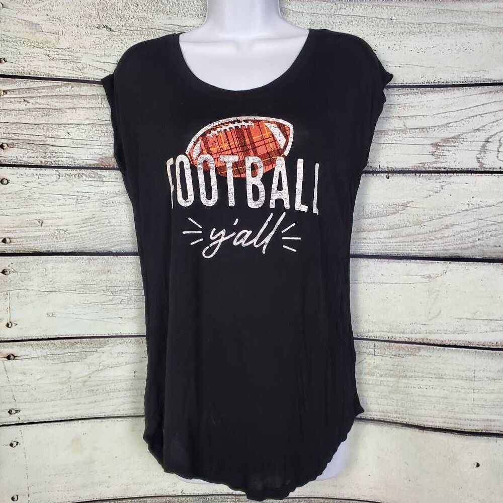 Maurices XS Black Graphic Tee Football Y’all Sequin Plaid Football Top